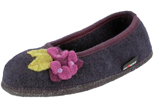HAFLINGER Damen Hausschuh Slipper Filz Blumen Blüten Applikation Hortus 623324, Größe:38 EU, Farbe:Violett von HAFLINGER