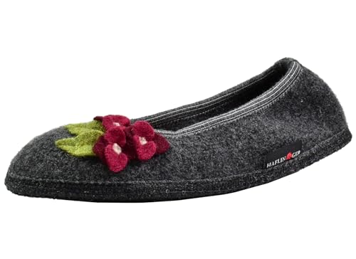 HAFLINGER Damen Hausschuh Slipper Filz Blumen Blüten Applikation Hortus 623324, Größe:41 EU, Farbe:Grau von HAFLINGER