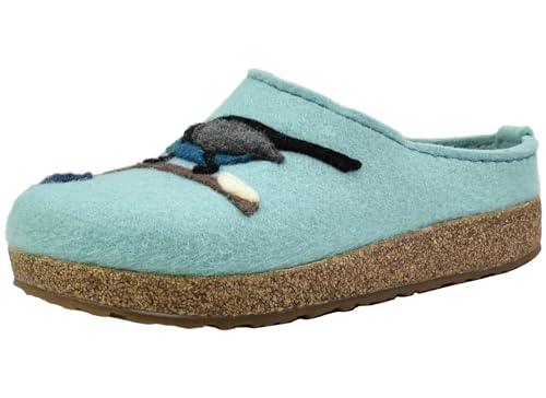 HAFLINGER Damen Hausschuh Wollfilz Pantoffel Vogel Grizzly Winterbird 731089, Größe:38 EU, Farbe:Grün von HAFLINGER