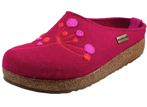 HAFLINGER Damen Hausschuhe Stickerei Pantoffel Filz Grizzly Amaya 751009, Größe:40 EU, Farbe:Rot von HAFLINGER