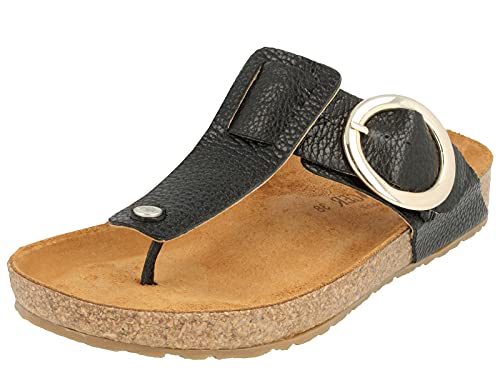 HAFLINGER Damen Clogs Zehentrenner Pantoletten Round Buckle Corinna 819075-0, Größe:37 EU, Farbe:Schwarz von HAFLINGER