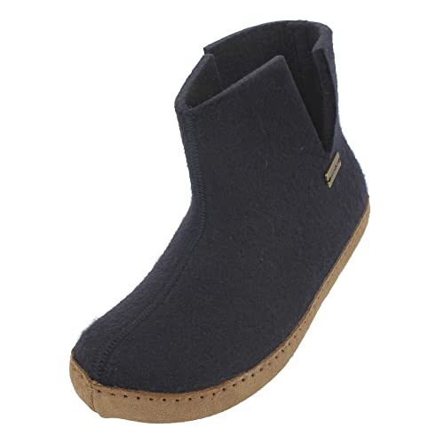 HAFLINGER Emils Choice Booty Filzpantoffel Hausschuh Ledersohle Mittelblau Gr. 46 von HAFLINGER