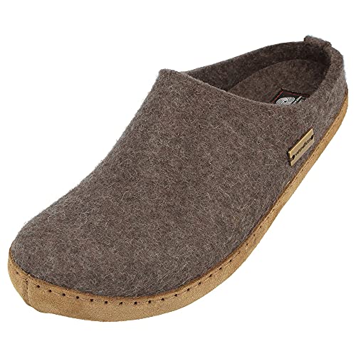 HAFLINGER Emils Toffel Filzpantoffel Hausschuh mit Ledersohle Unisex (Braunmeliert 63) Gr 45 von HAFLINGER