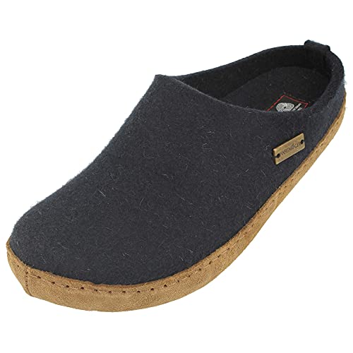 HAFLINGER Emils Toffel Filzpantoffel Hausschuh mit Ledersohle Unisex (Mittelblau 70) Gr 42 von HAFLINGER