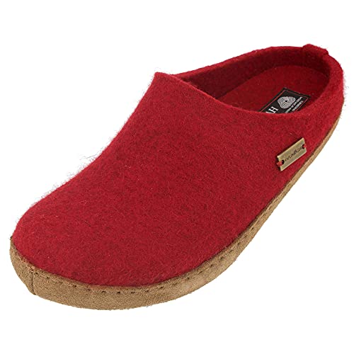 HAFLINGER Emils Toffel Filzpantoffel Hausschuh mit Ledersohle Unisex (Rubin 211) Gr 37 von HAFLINGER