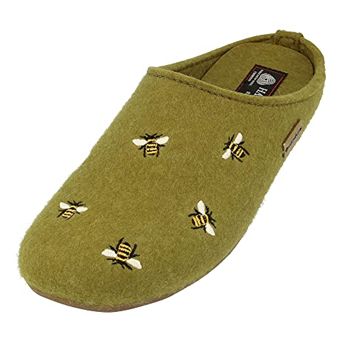 HAFLINGER Everest Api Filzpantofffeln mit Applikation Schilf (240), Gr. 38 von HAFLINGER