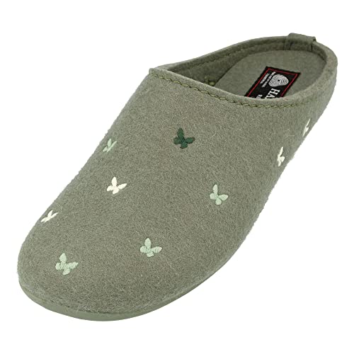 HAFLINGER Everest Farfalline Filzhausschuhe mit Schmetterlingen Kiwi Gr. 37 von HAFLINGER