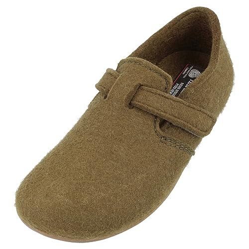 HAFLINGER Everest Focus Filzpantoffel mit verstellbarem Riemen Olivgrün, Gr. 38 von HAFLINGER