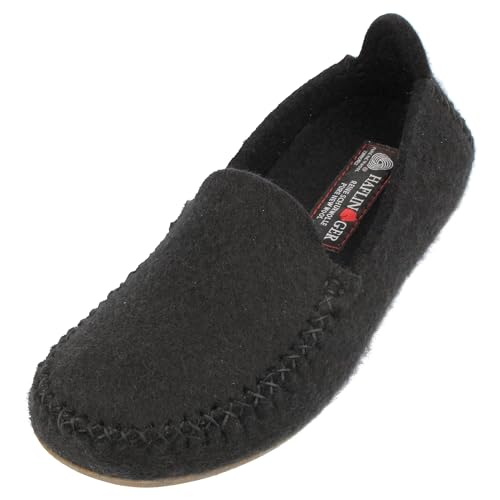 HAFLINGER Everest Mokassin Filzpantoffel mit TR-Gummisohle Wechselfussbett (Schwarz), Gr. 39 von HAFLINGER