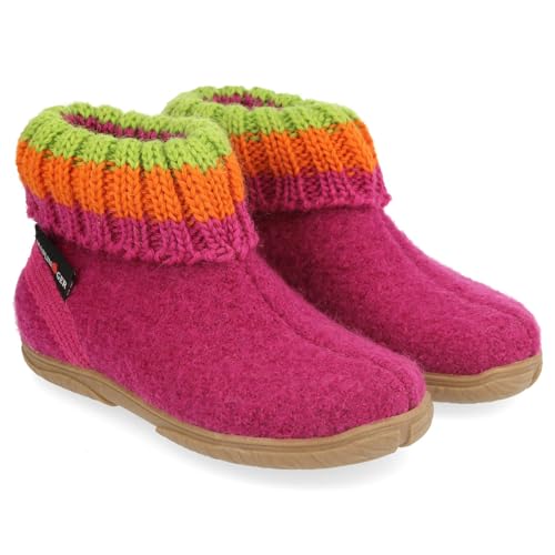 HAFLINGER Fidelius Jona Kinder Hüttenschuhe aus Wollwalkstoff mit Gummisohle und Kragen Rosa (Inka 30), Gr. 27 von HAFLINGER