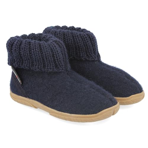 HAFLINGER Fidelius Toni Kinder Hüttenschuhe aus Wollwalkstoff mit Gummisohle und Kragen Blau (Ocean 76), Gr. 26 von HAFLINGER