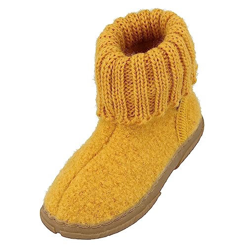 HAFLINGER Fidelius Toni Kinder Hüttenschuhe aus Wollwalkstoff mit Gummisohle und Kragen Gelb (Sonne 25), Gr. 24 von HAFLINGER