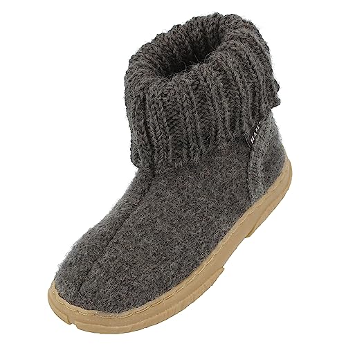 HAFLINGER Fidelius Toni Kinder Hüttenschuhe aus Wollwalkstoff mit Gummisohle und Kragen Grau (Anthrazit 04), Gr. 31 von HAFLINGER