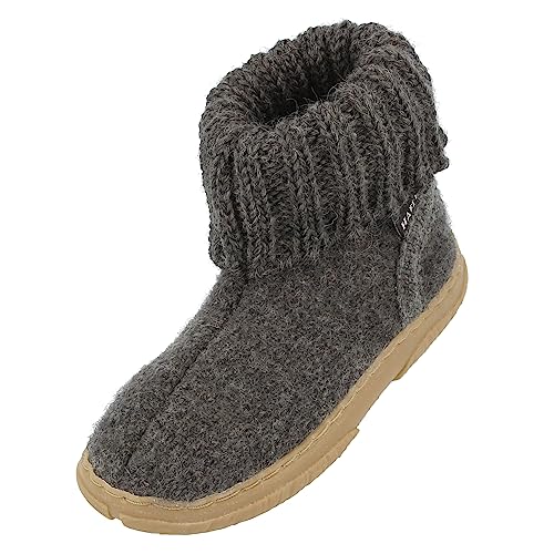 HAFLINGER Fidelius Toni Kinder Hüttenschuhe aus Wollwalkstoff mit Gummisohle und Kragen Grau (Anthrazit 04), Gr. 35 von HAFLINGER