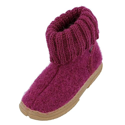 HAFLINGER Fidelius Toni Kinder Hüttenschuhe aus Wollwalkstoff mit Gummisohle und Kragen Pink (Maulbeere 101), Gr. 32 von HAFLINGER