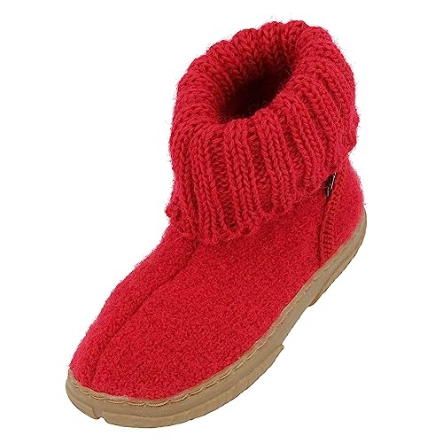 HAFLINGER Fidelius Toni Kinder Hüttenschuhe aus Wollwalkstoff mit Gummisohle und Kragen Rot (Rubin 11), Gr. 30 von HAFLINGER