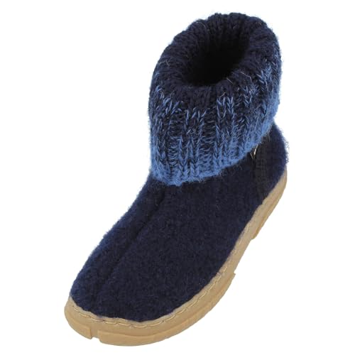 HAFLINGER Fidelius Yuki Kinder Hüttenschuhe aus Wollwalkstoff mit Gummisohle und Kragen Blau (Mittelblau 70), Gr. 33 von HAFLINGER