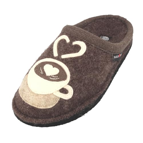 HAFLINGER Flair Coffee Pantoffeln Walkstoff Braun (Braunmeliert 63), Gr. 38 von HAFLINGER