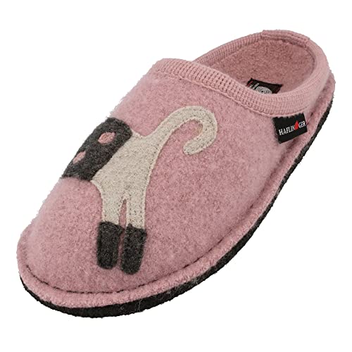 HAFLINGER Flair Cucho Pantoffeln gewalkter Wolle Katze Rosenholz, Gr. 38 von HAFLINGER