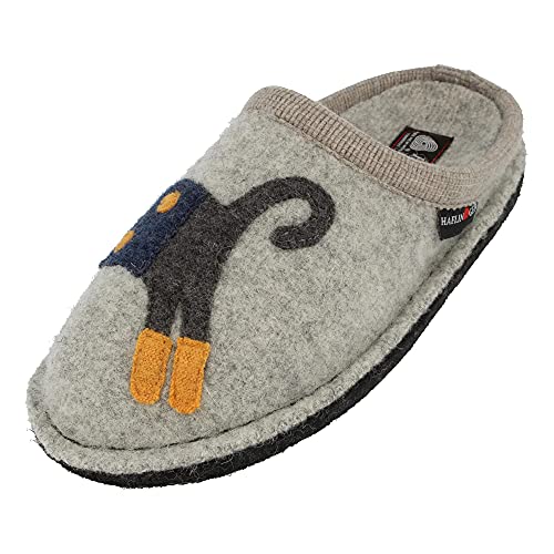HAFLINGER Flair Cucho Pantoffeln gewalkter Wolle Katze Steingraumeliert, Gr. 35 von HAFLINGER