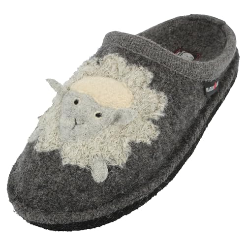 HAFLINGER Flair Lamby Pantoffeln gewalkter Wolle Ziege Grau (Anthrazit 4), Gr. 46 von HAFLINGER