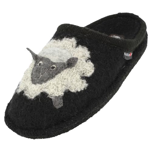 HAFLINGER Flair Lamby Pantoffeln gewalkter Wolle Ziege Schwarz (Schwarz 3), Gr. 38 von HAFLINGER
