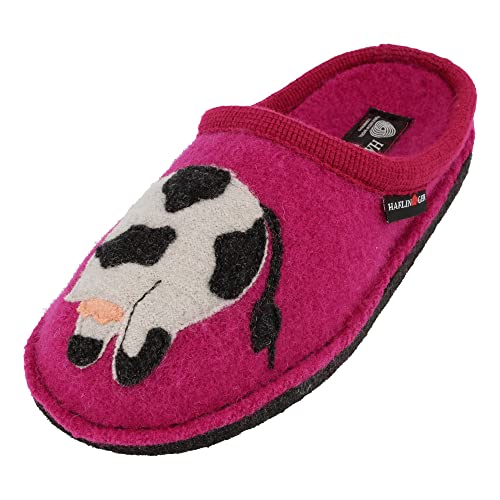 HAFLINGER Flair Molly Wollwalk Pantoffel Hausschuh Kuhmotiv (Kardinal 22) Gr. 38 von HAFLINGER