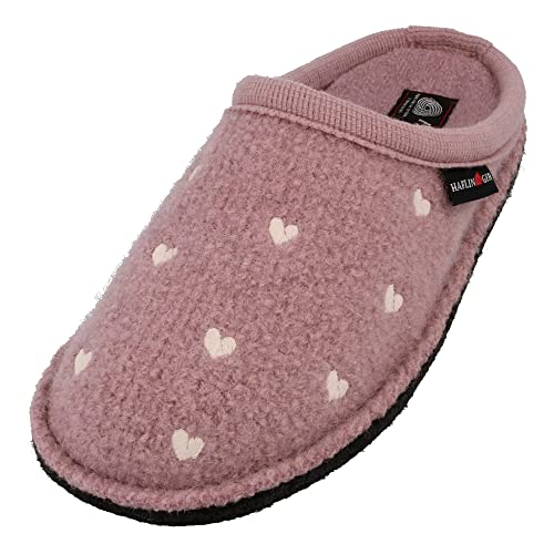 HAFLINGER Flair Valentine Pantoffeln Hausschuhe Walkstoff Herzmotiv Rosenholz, Gr. 36 von HAFLINGER