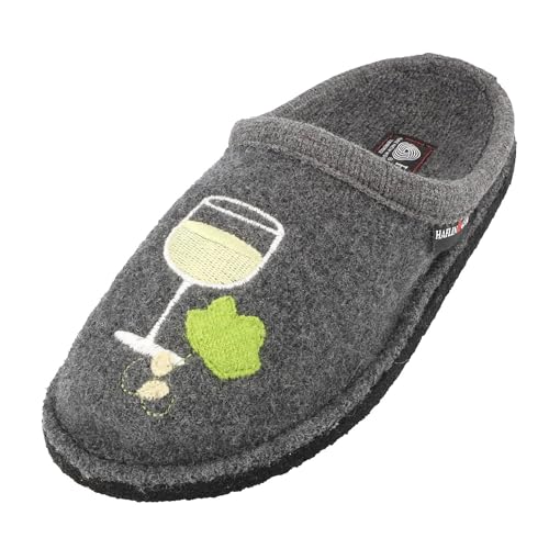 HAFLINGER Flair Wine Time Pantoffeln Walkstoff Grau (Anthrazit 4), Gr. 38 von HAFLINGER
