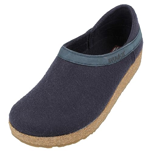 HAFLINGER Grizzly Buffalo Leder Filzclog aus reinem Wollfilz Mittelblau, Gr. 41 von HAFLINGER