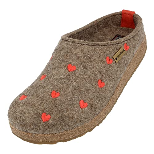 HAFLINGER Grizzly Cuoricini Filzpantoffel Herz Hausschuh Kork (Torf 550), Gr 40 von HAFLINGER