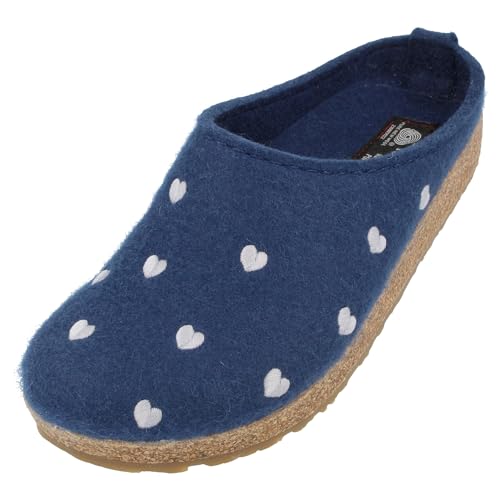 HAFLINGER Grizzly Cuoricini Filzpantoffel Herz Hausschuh Kork Blau (Blaubeere 109), Gr 42 von HAFLINGER