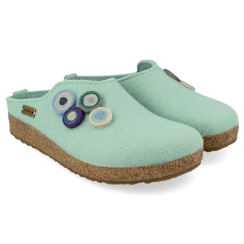 HAFLINGER Grizzly Kanon Filzpantoffel Hausschuh Filzclog Kork Pfefferminz, Gr. 41 von HAFLINGER