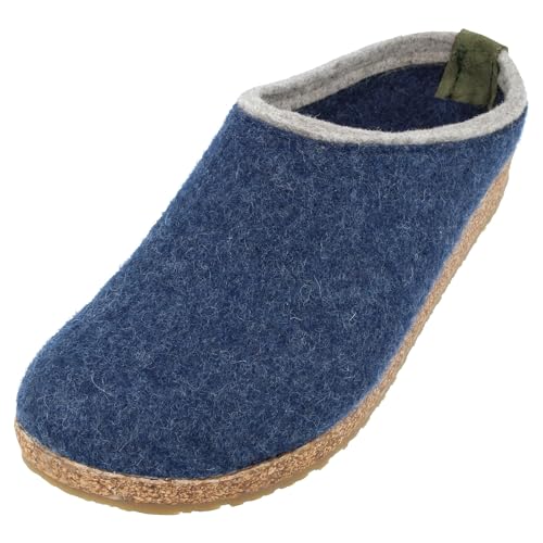 HAFLINGER Grizzly Kris Filzpantoffel Hausschuh Filzclog Blau (Jeans 272), Gr.39 von HAFLINGER