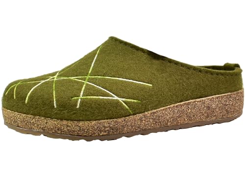 HAFLINGER Grizzly Mikado Filzpantoffeln mit Gummisohle Unisex Grün (Olivgrün 116), Gr. 37 von HAFLINGER