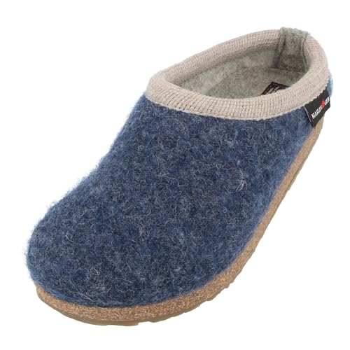 HAFLINGER Grizzly Panda Walkstoffclog Hausschuh unisex Blau (Jeans 72), Gr. 46 von HAFLINGER