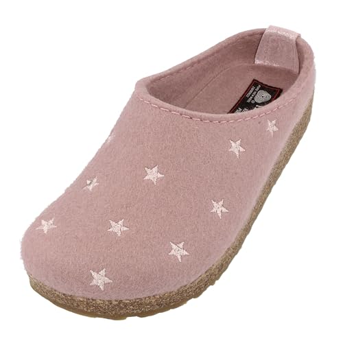 HAFLINGER Grizzly Stelline Damen Herren Filzpantoffeln mit Gummisohle Sterne Rosa (Rosenholt 83), Gr. 40 von HAFLINGER