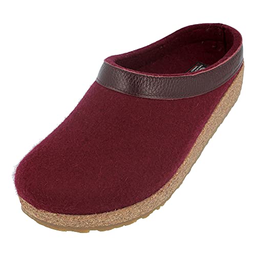HAFLINGER Grizzly Torben Filzclog Hausschuh aus reinem Wollfilz Bordeaux, Gr. 38 von HAFLINGER