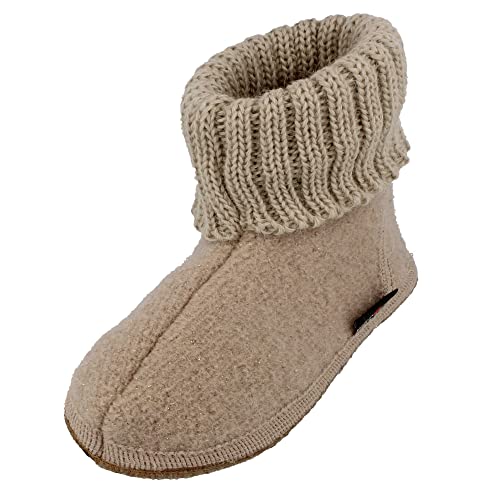 HAFLINGER Hüttenschuh Karl Filzpantoffel mit Kragen Hausschuh (Beige 49), Gr. 39 von HAFLINGER