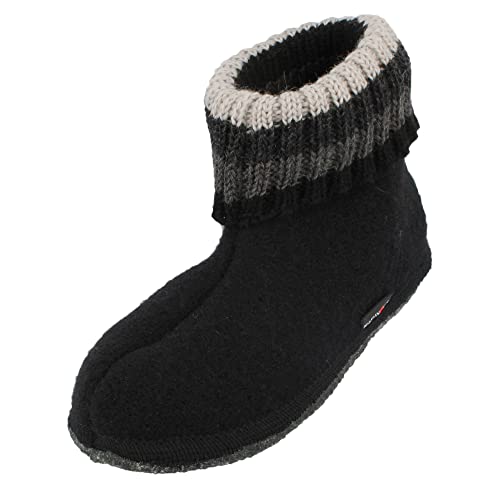 HAFLINGER Hüttenschuh Paul mit Kragen aus reiner Schurwolle (Schwarz 203), EU Gr. 50 von HAFLINGER