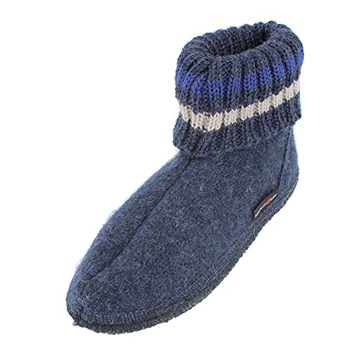 HAFLINGER Hüttenschuh Paul mit Kragen aus reiner Schurwolle Blau (Jeans 72), EU Gr. 34 von HAFLINGER