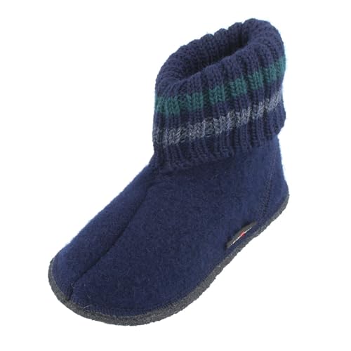HAFLINGER Hüttenschuh Paul mit Kragen aus reiner Schurwolle Blau (Mittelblau 70), EU Gr. 36 von HAFLINGER