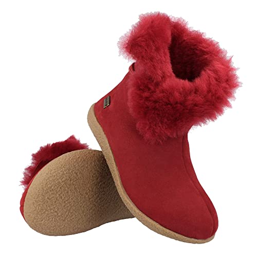 HAFLINGER Lammfell Leder Hausschuhe Lemmi Unisex Stiefel Rot (Sangria 11), Gr 37 von HAFLINGER