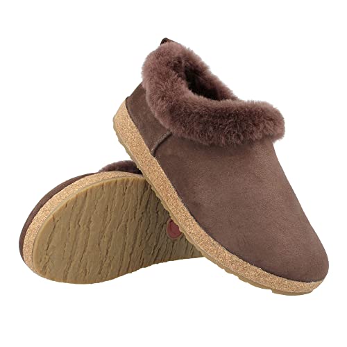 HAFLINGER Lammfellclog Iceland Filzpantoffel Hausschuh Kaffee, Gr 37 von HAFLINGER