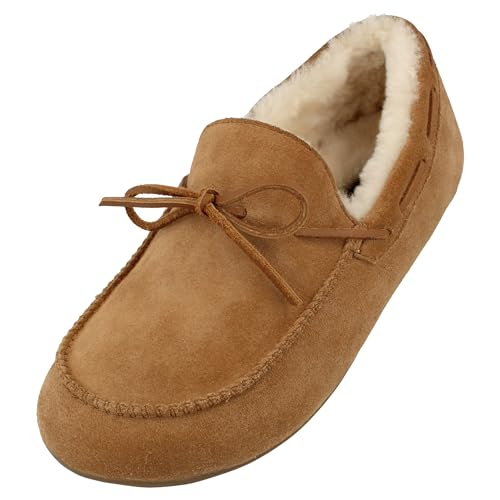 HAFLINGER Lammfellclog Mokassin Yumah Hausschuh Leder Beige (Chestnut 1582), Gr 43 von HAFLINGER