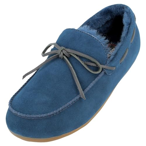 HAFLINGER Lammfellclog Mokassin Yumah Hausschuh Leder Blau (Mittelblau 70), Gr 41 von HAFLINGER