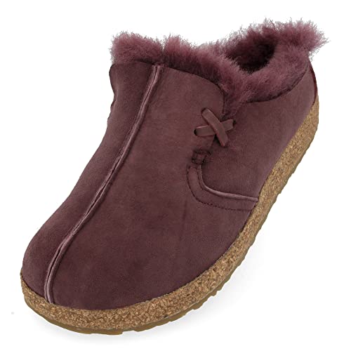 HAFLINGER Lammfellclog Saskatchewan Filzpantoffel Hausschuh Aubergine, Gr 40 von HAFLINGER