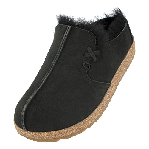 HAFLINGER Lammfellclog Saskatchewan Filzpantoffel Hausschuh Schwarz, Gr 39 von HAFLINGER