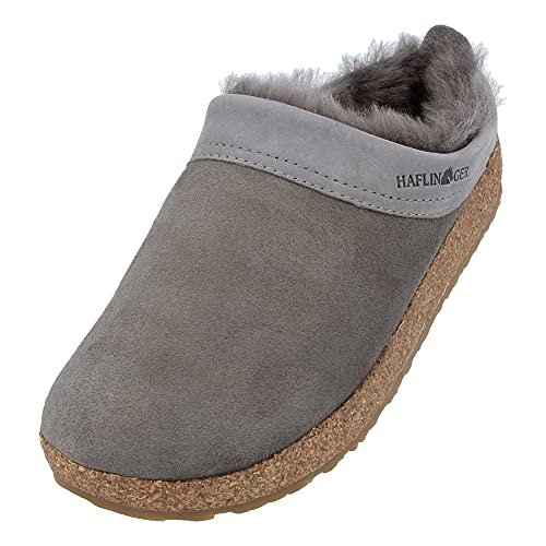 HAFLINGER Lammfellclog Snowbird Filzpantoffel Hausschuh Grau (Anthrazit 4), Gr 37 von HAFLINGER