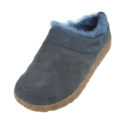 HAFLINGER Lammfellclog Snowbird Filzpantoffel Hausschuh Blau (Mittelblau 70), Gr 44 von HAFLINGER